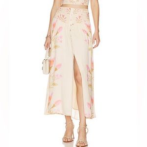 NWT Free People Easy To Love Button Down Cream Floral Midi Skirt Size Large